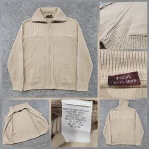 VTG Macy's Mens Store Mens XL? Acrylic Knit Full Zip Cardigan Sweater W‎ Pockets